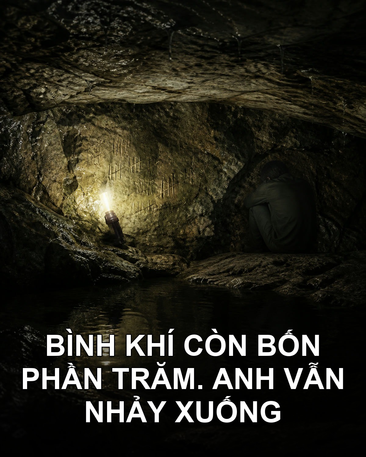 Bình khí còn 4% và những vạch dao khắc trên vách hang