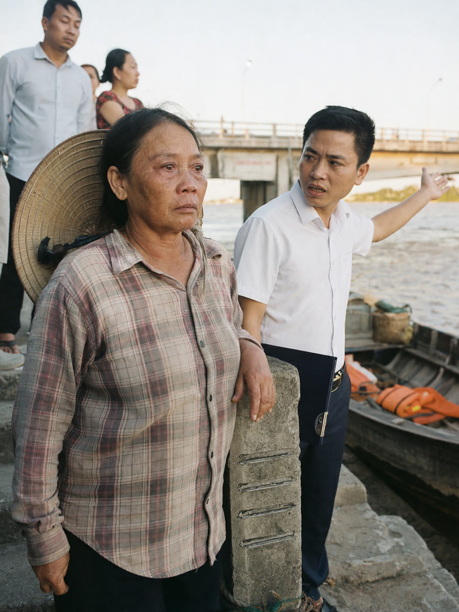 Cuộc họp xã đề nghị xoá cái bến tôi chở học sinh hai mươi sáu năm vì đã có cầu mới, và tôi chỉ hỏi lại một câu về mấy cái vạch trên cột buộc thuyền