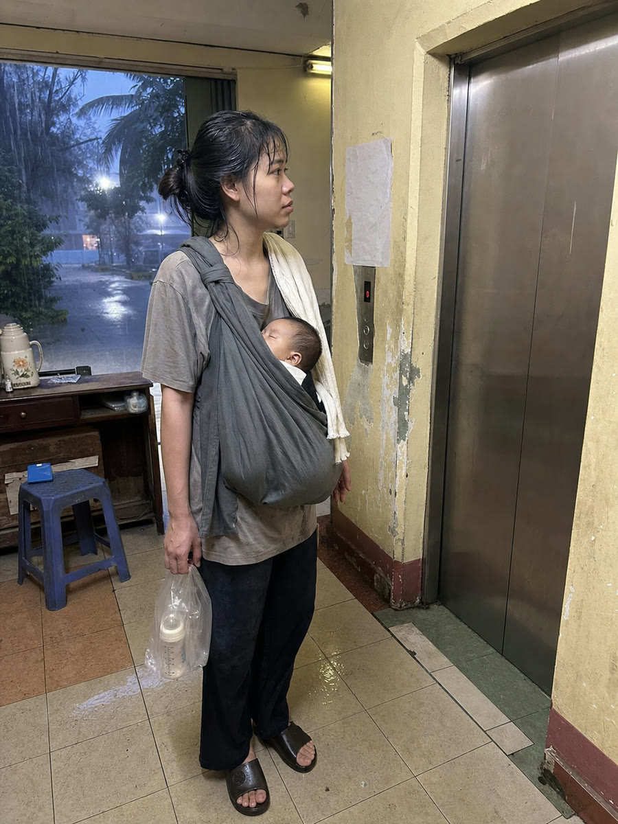 Người mẹ 23 tuổi ôm con ba tháng kẹt trong thang máy mất điện giữa đêm bão — và chuông báo động đã hỏng từ tháng trước