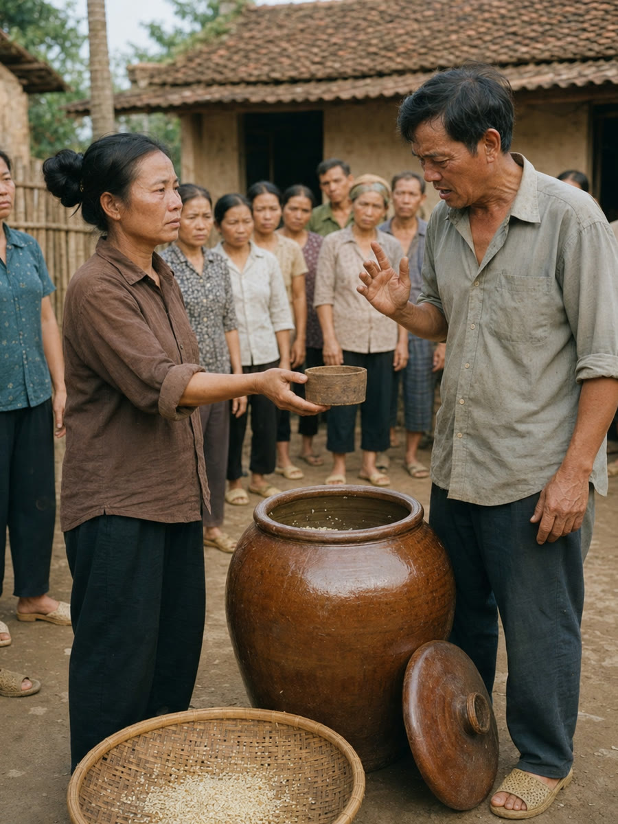 Nhà ruột sang vu con bé tôi nuôi ăn cắp bao gạo hai mươi cân, bắt tôi dẫn nó về trả nợ — tôi xách cái đấu gỗ sang, bảo ông tự đong lấy
