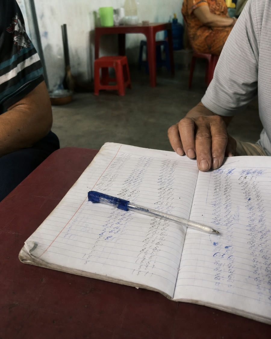 Quyển vở ghi giờ gửi giờ đón, ghi suốt bảy năm.