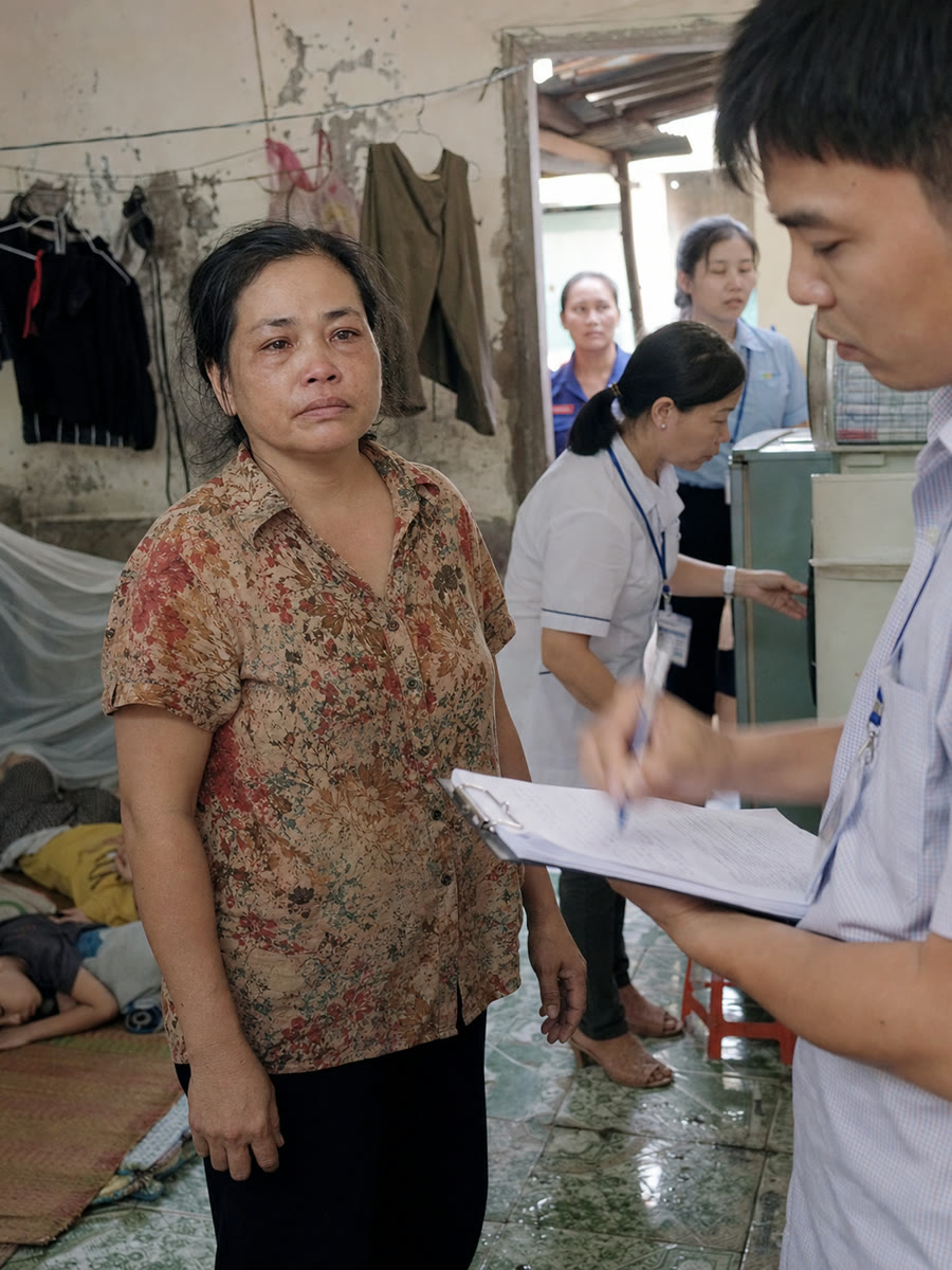 Đoàn kiểm tra vào phòng trọ mười tám mét của tôi lập biên bản vì trông trẻ ban đêm không phép, và một chị công nhân hỏi lại họ đúng một câu