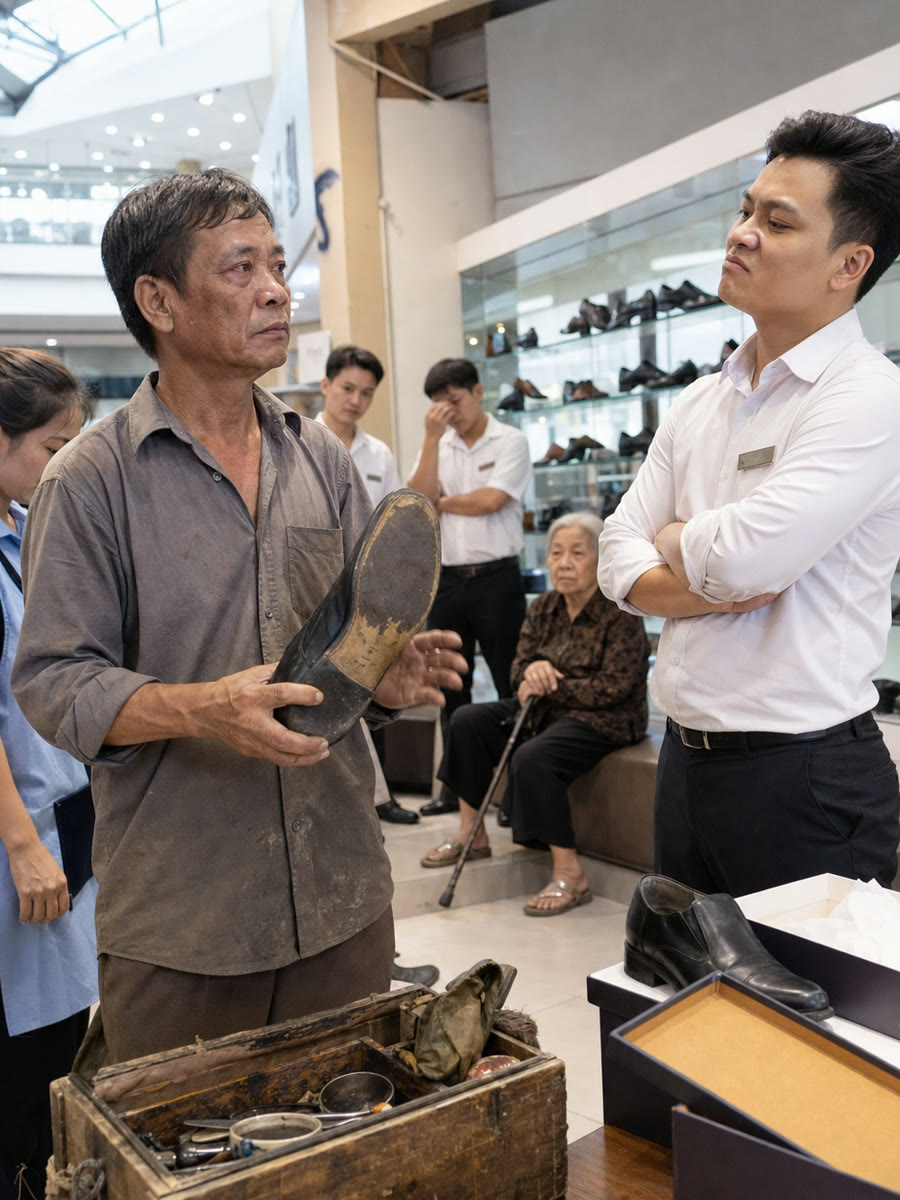 Cậu quản lý bảo tôi hàng vỉa hè thì biết gì về giày, rồi cậu ấy đuổi con bé lau dọn trước mặt cả cửa hàng, và đó là lúc tôi xách cái hòm gỗ đi lên tầng một