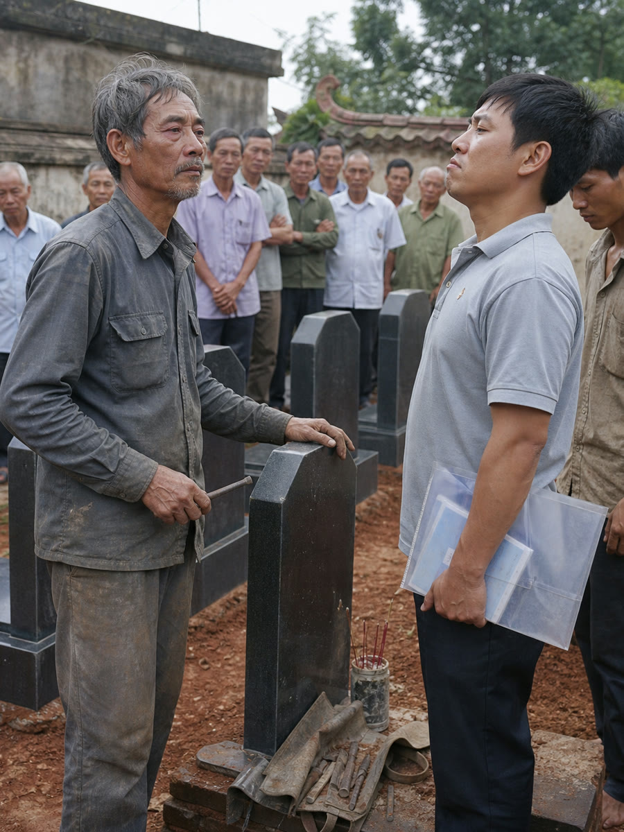Cậu ta gọi cả họ ra đứng trước dãy bia sai chữ rồi bảo thẳng vào mặt tôi rằng thứ chữ đục tay nhà quê thì chỉ làm hỏng mộ người ta