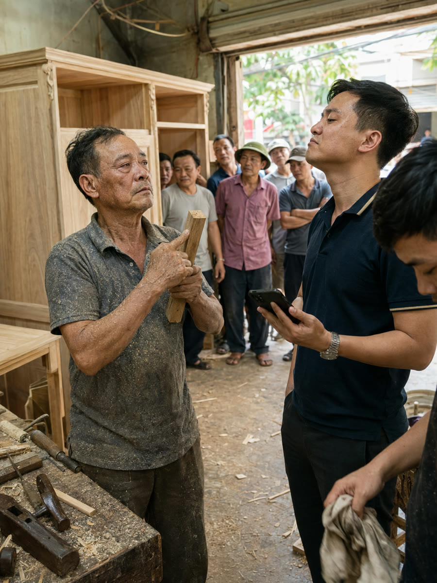 Bị tố tráo gỗ giữa sân nhà người ta, tôi xin chủ nhà cái đèn pin rồi tự tay cạy tung lưng cái tủ thờ mình vừa đóng
