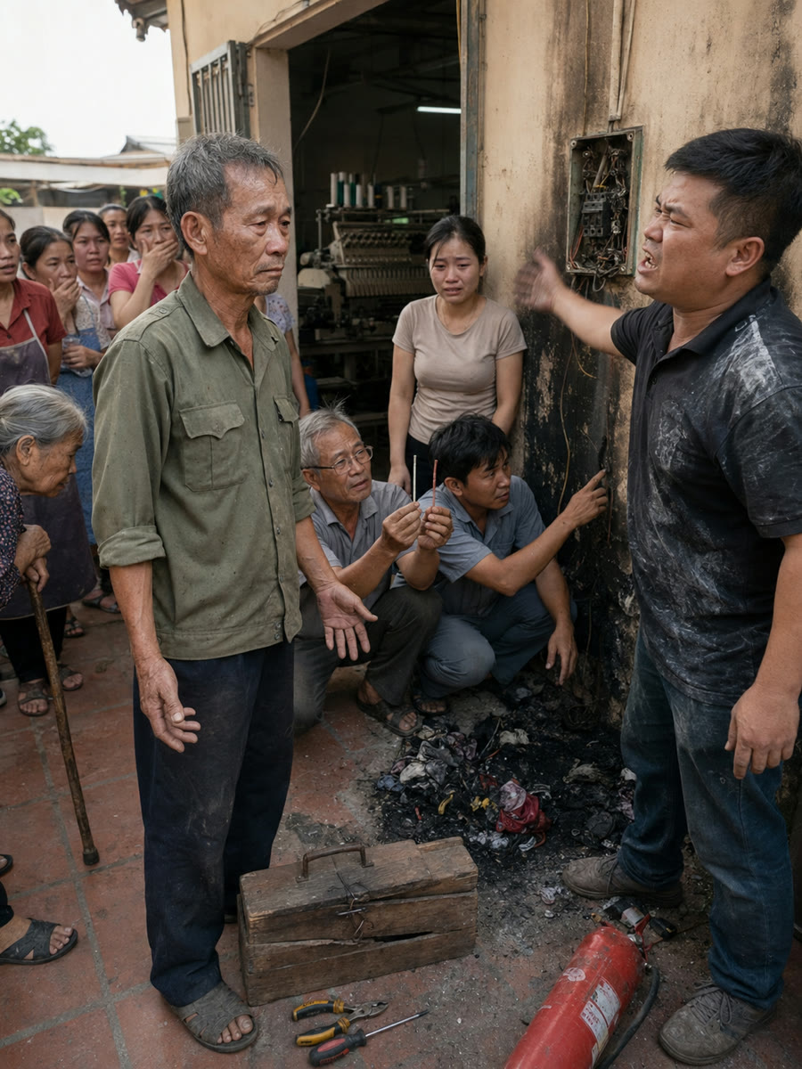 Thợ điện xóm bị vu làm cháy cái máy thêu hai trăm mốt triệu — ông xin mười phút, chủ xưởng đá văng hộp đồ nghề