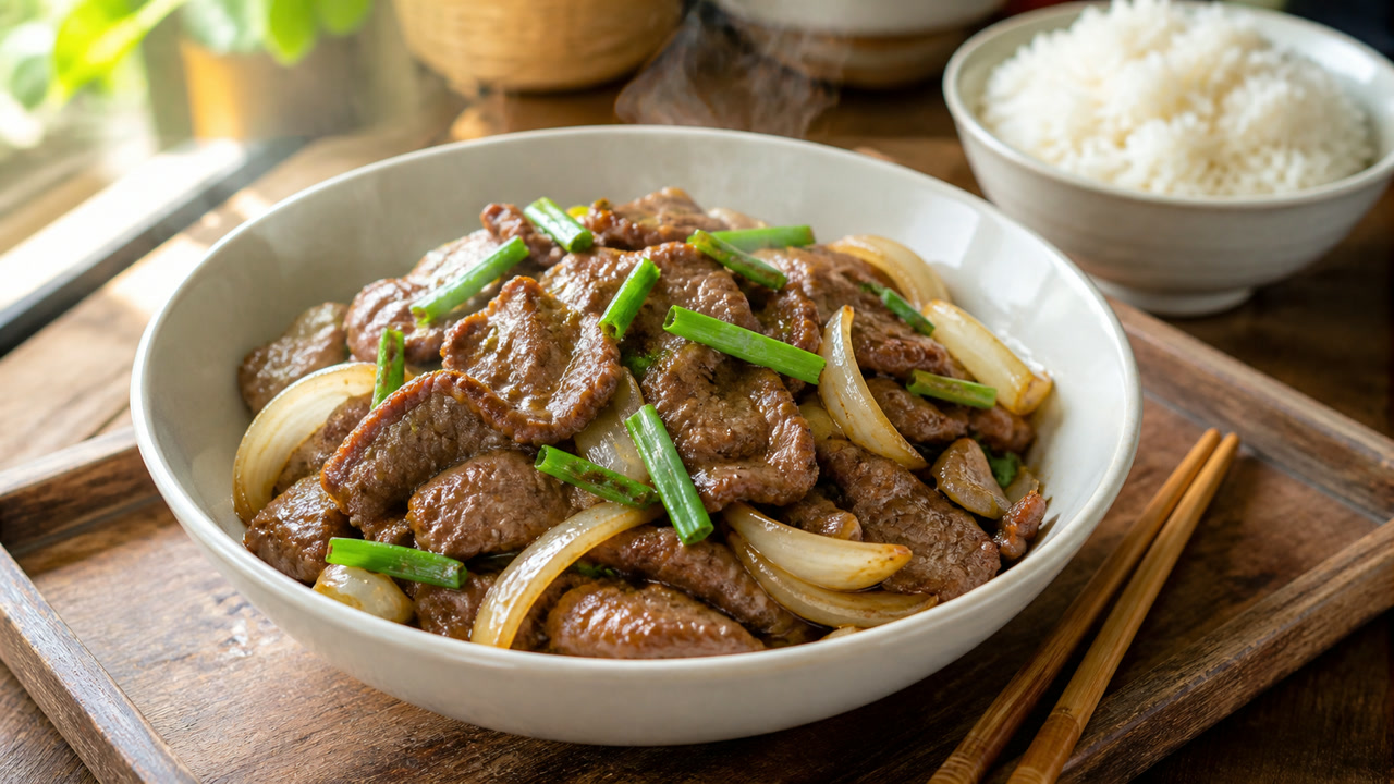 Bò xào hành tây mềm, không dai, không ra nước