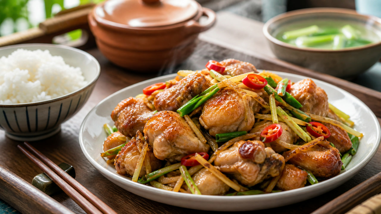 Gà rang gừng thịt mềm, gừng thơm không đắng